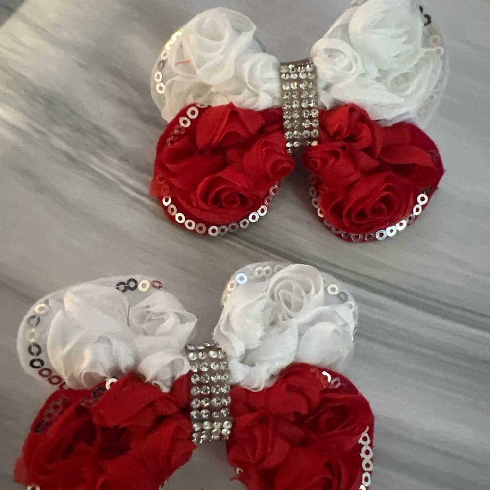 Red and White Floral Hair Bow Valentine’s Day 3”